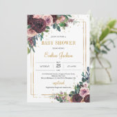 赤面ブルゴーニュの埃っぽいピンクのメイブフローラ金ゴールドフレーム 招待状 (スタンド正面)