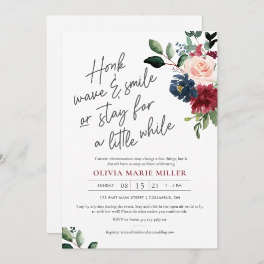 赤面ブルゴーニュアンドネイビードライブバイブライダルシャワー 招待状 (正面/裏面)