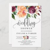 赤面ブルゴーニュオレンジフローラウェディングシャワー招待状 招待状 (正面/裏面)