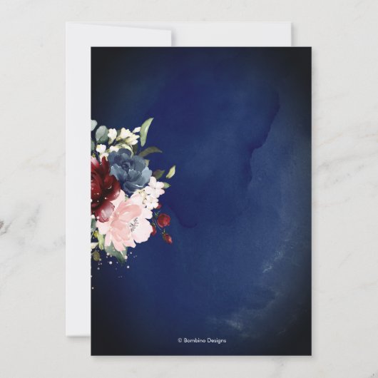 赤面ブルゴーニュネービーウォーターカラーバラ 招待状 (裏面)