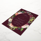 赤面ブルゴーニュバラ金ゴールドフローラ結婚株 箔招待状 (回転した状態)