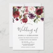 赤面ブルゴーニュパープルウォーター色結婚フローラ 招待状 (正面)