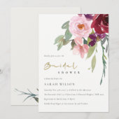 赤面ブルゴーニュピーチフローラブライダルシャワー招待状 サンキューカード (正面/裏面)