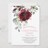 赤面ブルゴーニュフラワーズクロスガール《キリスト教》洗礼式や命名式 招待状 (正面)