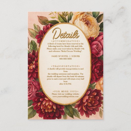 赤面ブルゴーニュフローラウォーター結婚カラー エンクロージャーカード (正面)