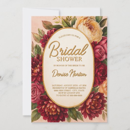 赤面ブルゴーニュフローラウォーター結婚カラー 招待状 (正面)