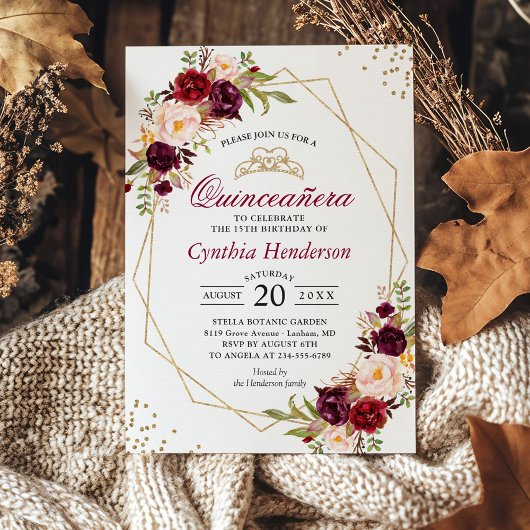 赤面ブルゴーニュフローラキンセアニラ15誕生日 招待状