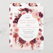 赤面ブルゴーニュフローラドライブバイガールベビーシャワー 招待状 (正面/裏面)