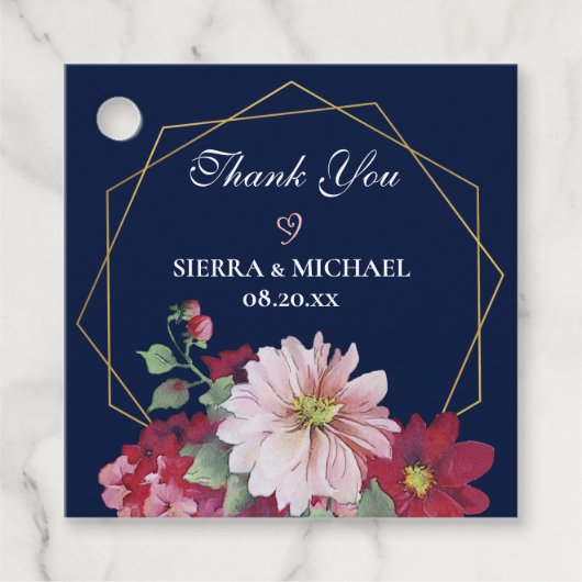 赤面ブルゴーニュフローラネイビー金ゴールド幾何学模様結婚 フェイバータグ (正面)