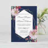 赤面ブルゴーニュフローラネイビー金ゴールド幾何学模様結婚 招待状 (スタンド正面)