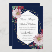 赤面ブルゴーニュフローラネイビー金ゴールド幾何学模様結婚 招待状 (正面/裏面)