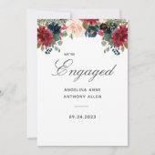 赤面ブルゴーニュフローラバラ金ゴールドアクセント婚約 招待状 (正面)