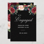 赤面ブルゴーニュフローラバラ金ゴールドアクセント婚約 招待状 (正面/裏面)