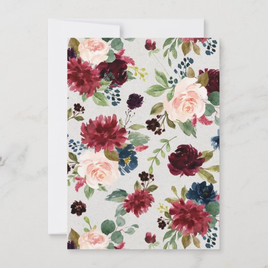 赤面ブルゴーニュフローラバラ金ゴールドアクセント婚約 招待状 (裏面)