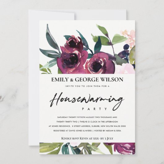 赤面ブルゴーニュフローラバンチ引っ越し祝いパーティーパーティー 招待状 (正面)