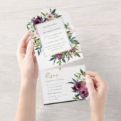 赤面ブルゴーニュフローラバンチ水結婚色の全て オールインワン招待状 (貼ってはがせる)