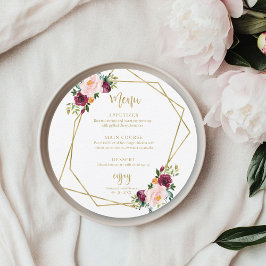 赤面ブルゴーニュフローラブライダルシャワーラウンドメニュー 招待状