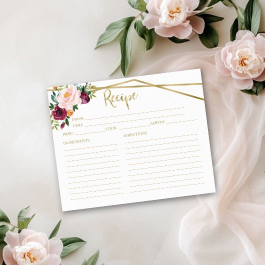 赤面ブルゴーニュフローラブライダルシャワーレシピカード