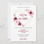 赤面ブルゴーニュフローラモダン幾何学的金ゴールドハート 招待状 (正面)