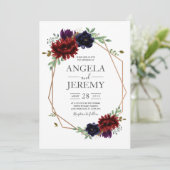 赤面ブルゴーニュフローラモダン金ゴールドフレ結婚ーム 招待状 (スタンド正面)