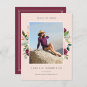 赤面ブルゴーニュフローラ写真卒業パーティー インビテーションポストカード (正面/裏面)