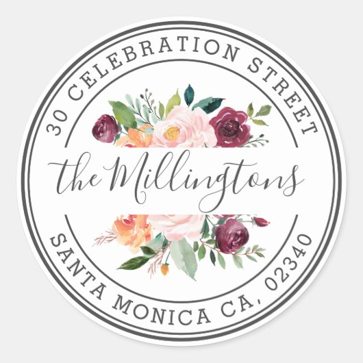 赤面ブルゴーニュフローラ差出人住所封筒用シール ラウンドシール (正面)