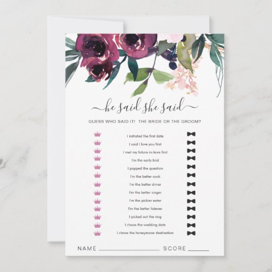 赤面ブルゴーニュフローラ彼は彼女はゲームカードを言ったと言った サンキューカード (正面)