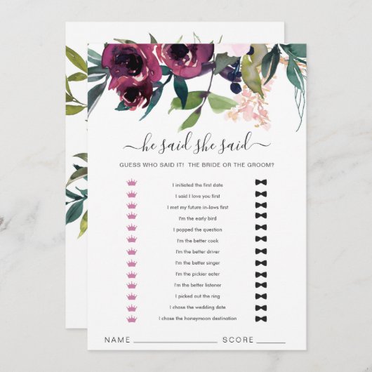 赤面ブルゴーニュフローラ彼は彼女はゲームカードを言ったと言った サンキューカード (正面/裏面)