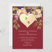 赤面ブルゴーニュフローラ金ゴールドハート招待状 招待状 (正面)