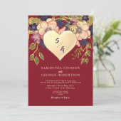 赤面ブルゴーニュフローラ金ゴールドハート招待状 招待状 (スタンド正面)