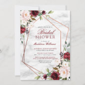 赤面ブルゴーニュフローラ金ゴールドフレームブライダルシャワー 招待状 (正面)