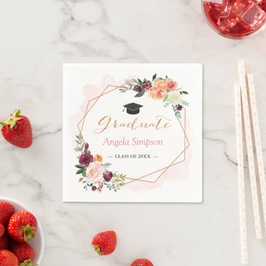 赤面ブルゴーニュフローラ金ゴールドフレーム卒業パーティー スタンダードカクテルナプキン (インサイチュ)