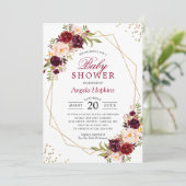 赤面ブルゴーニュフローラ金ゴールドフレーム赤ちゃんシャワー 招待状 (スタンド正面)