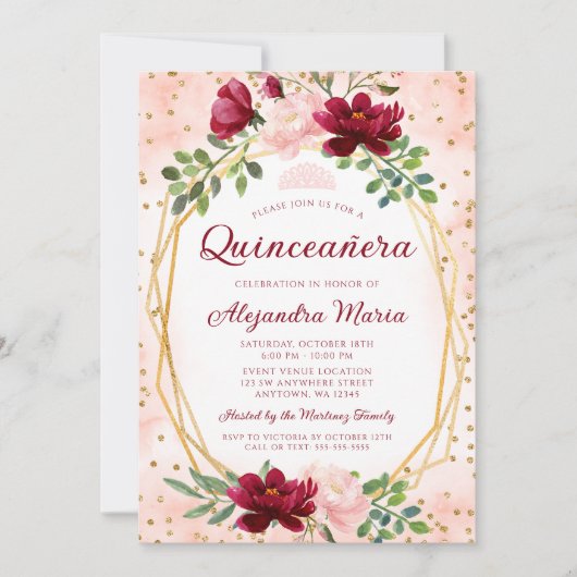 赤面ブルゴーニュフローラ金ゴールド幾何学キンセアニェラ 招待状 (正面)