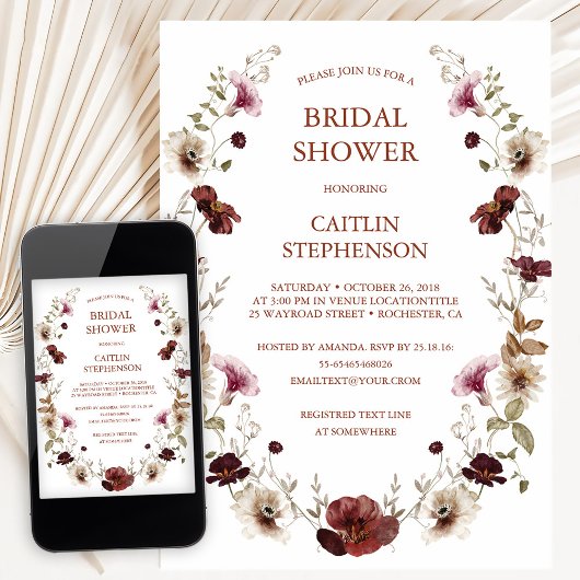 赤面ブルゴーニュブライダルシャワー招待 招待状