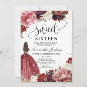 赤面ブルゴーニュマルーン花プリンセスドレス 招待状 (正面)