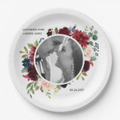 赤面ブルゴーニュ写真フローラエレガントな結婚式紙 ペーパープレート (正面)