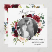 赤面ブルゴーニュ写真フローラエレガント水彩 セーブザデート (正面/裏面)