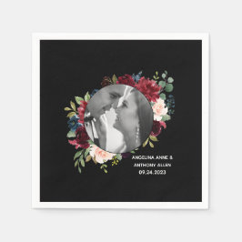 赤面ブルゴーニュ写真モダンフローラ結婚ズ スタンダードカクテルナプキン