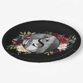 赤面ブルゴーニュ写真モノグラム結婚フローラ ペーパープレート (アングル)