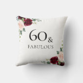 赤面ブルゴーニュ花女性60誕生日プレゼント クッション (裏面)