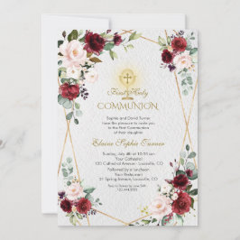 赤面ブルゴーニュ花金ゴールドファーストホーリーコミュニオン 招待状