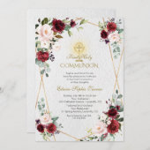 赤面ブルゴーニュ花金ゴールドファーストホーリーコミュニオン 招待状 (正面/裏面)