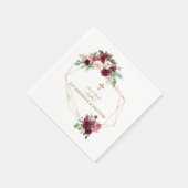 赤面ブルゴーニュ花金ゴールド1歳バプテスマ スタンダードカクテルナプキン (角)