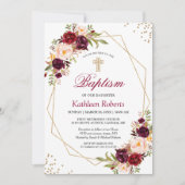 赤面ブルゴーニュ赤フローラバプテスマ《キリスト教》洗礼式や命名式 招待状 (正面)