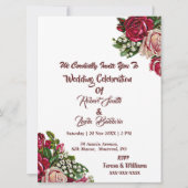 赤面ブルゴーニュ赤素朴バラカントリーウェディング 招待状 (正面)