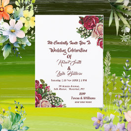 赤面ブルゴーニュ赤素朴バラカントリーウェディング 招待状