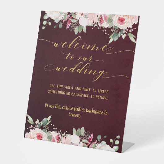 赤面ブルゴーニュ金ゴールドファンシーフォント書道へようこそ 台座サイン (正面)