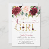 赤面ブルゴーニュ金ゴールドフローラアガールベビーシャワー 招待状 (正面)