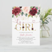 赤面ブルゴーニュ金ゴールドフローラアガールベビーシャワー 招待状 (スタンド正面)